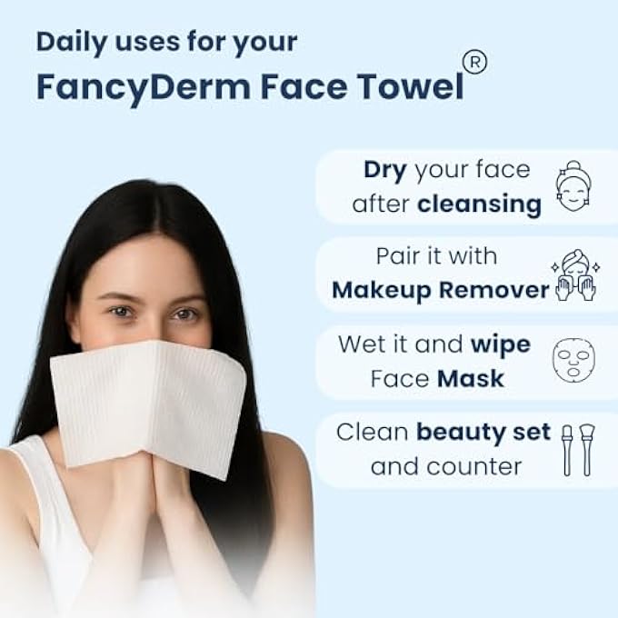FancyDerm FACE TOWEL DISPOSABLE, FACE TISSUE, FACIAL TISSUE, COTTON PADS MAKEUP REMOVER WIPES FOR SENSITIVE SKIN, ULTRA SOFT, BIODEGRADABLE, 50 COUNT - Image 4